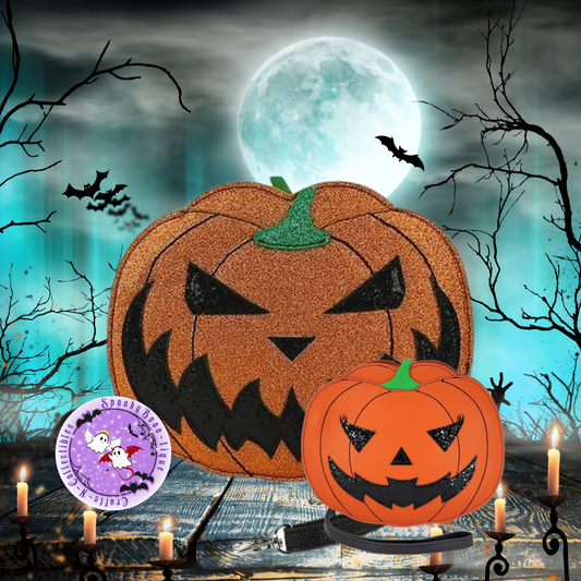 Sleepyville Critters - Pumpkin Two Faced Jack O Lantern Crossbody Bag In Vinyl Material (BLACK STRAP)
