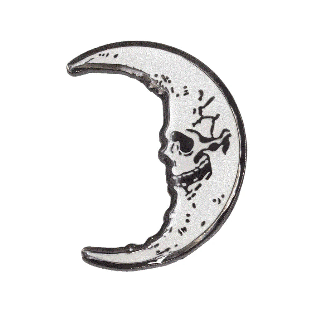 Skull Crescent Moon Glow Enamel Pin - GLOW IN THE DARK